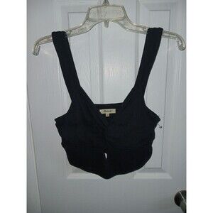 MADEWELL Women's‎ Crop Tank Top Large Black Cutout Knot-Front Cotton NJ776 Sp23